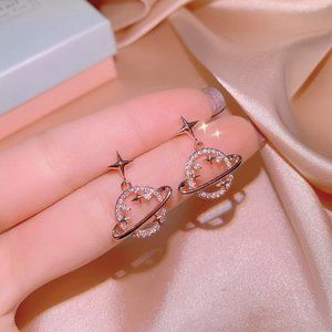 CZ Saturn Earrings Rose Gold